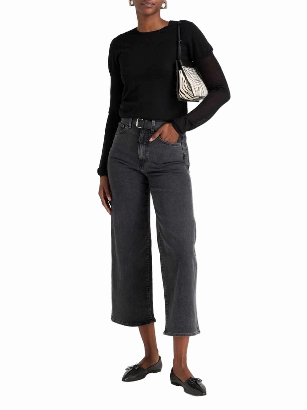 NWT Toteme flare fit high waist wide leg cropped quiet luxury charcoal jeans 26